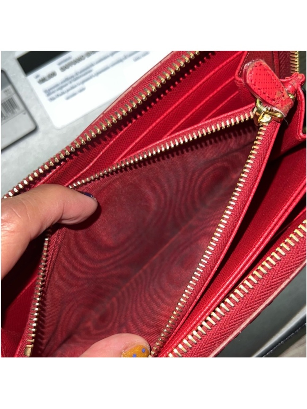 Prada Saffiano Shine Zip Around Wallet in Red - Picture 7 of 10